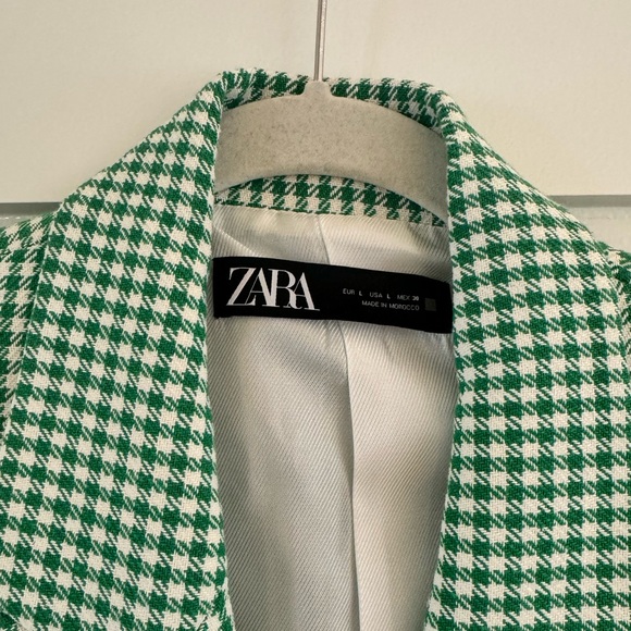 NWT Zara Green Houndstooth Blazer - Picture 2 of 5